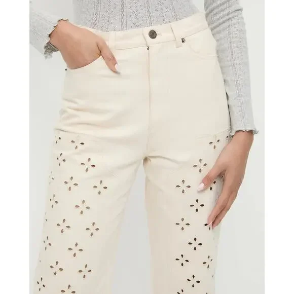 Loeffler Randall Demi Embroidered Pant Natural - Picture 2 of 9